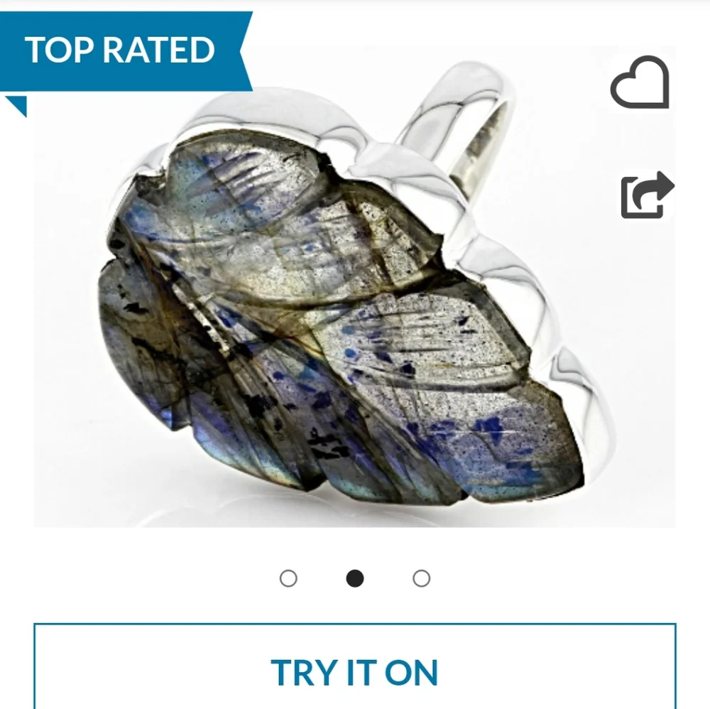 Labradorite and Sterling Silver Hand Carved Ring size 12 - Picture 3 of 3